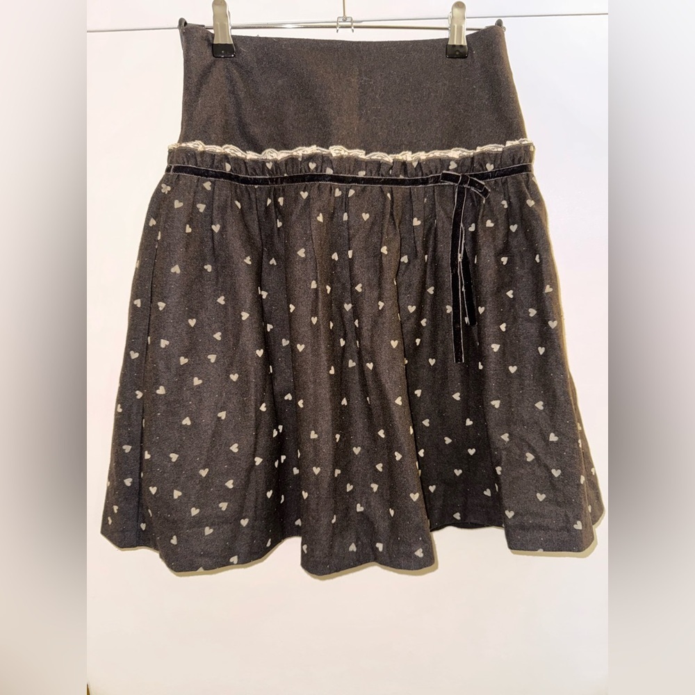 Vintage chocolate brown velour mini hearts pattern coquette bow skirt size 4 🤎